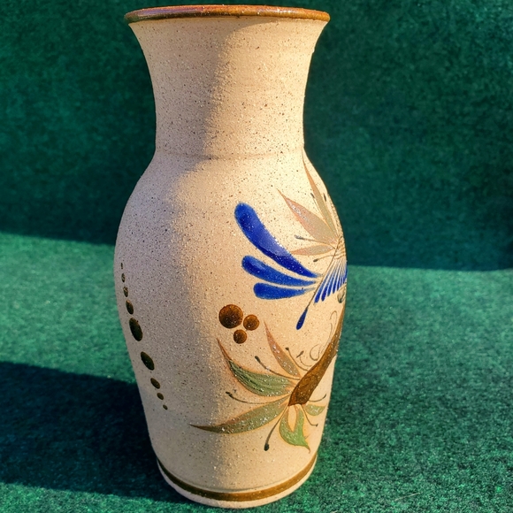 Mexican Pottery GF Tonala Vase Marked Lovely Design Bird & Flowers 8in No Chips - Picture 2 of 12
